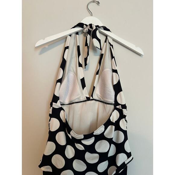 Ralph Lauren Plus Size 16 Black Polka Dot Halter One Piece Swimsuit Vacation - Picture 3 of 12